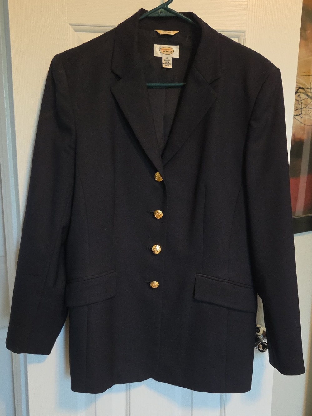 Talbot's Navy Women's Wool Blend Blazer with Gold Buttons